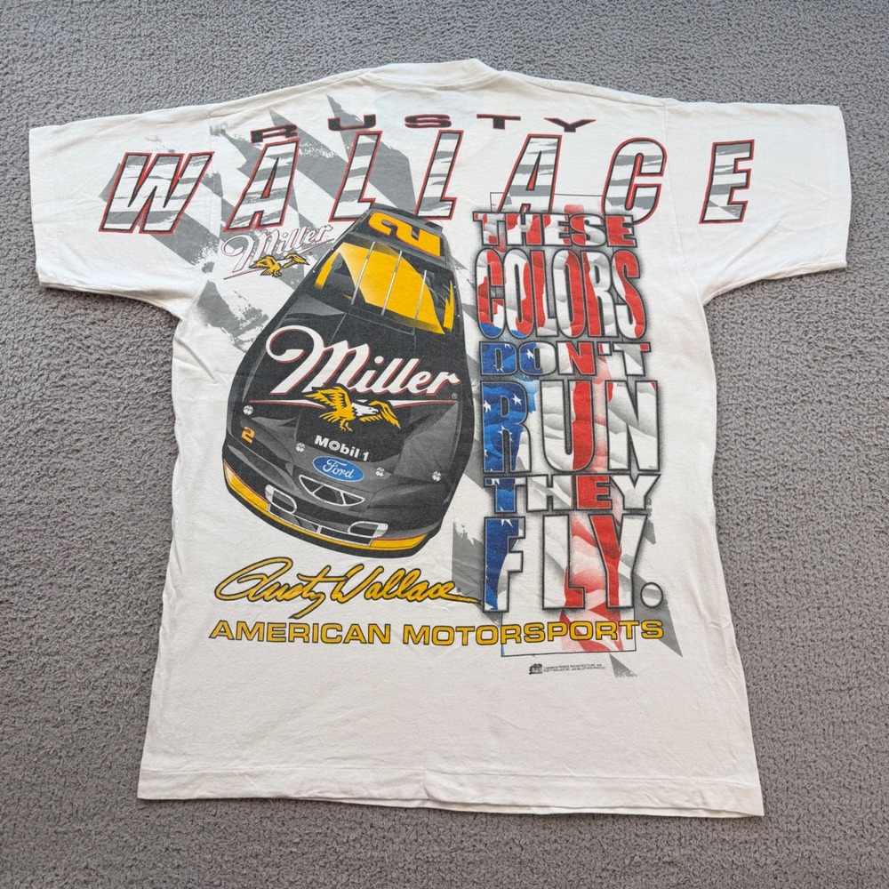 Vintage 90s Rusty Wallace Miller Lite Racing T-Shirt XL White Single Stitch USA